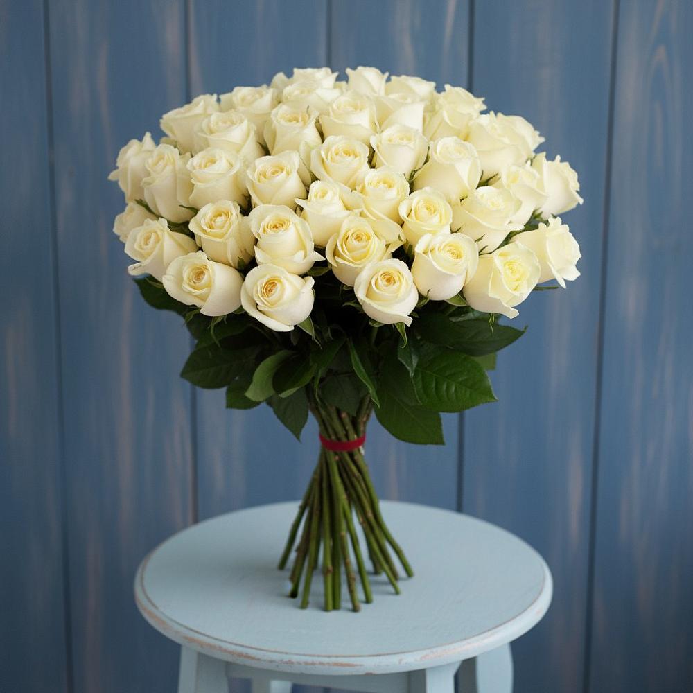 Букет 51 Белая роза Эдлесс Лав в Алексеевке Белгородской области