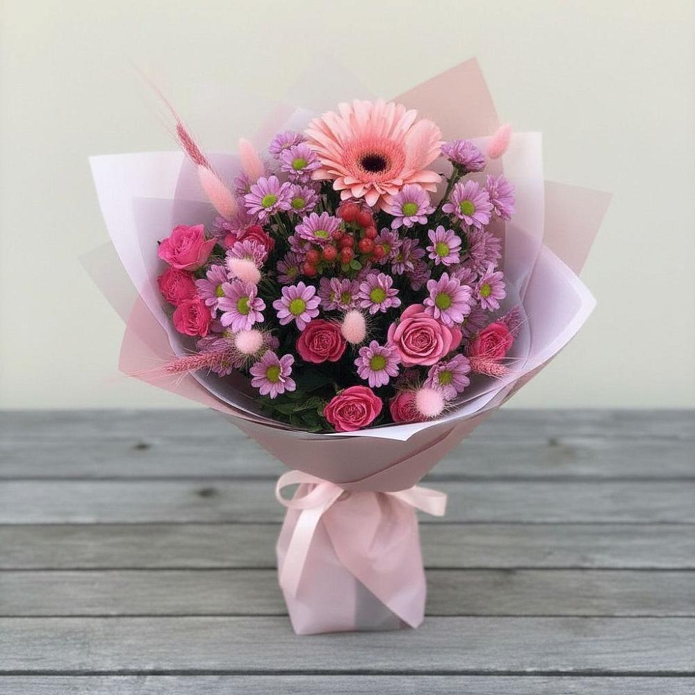 Букет цветов из: Розы, Герберы и Хризантемы в Алексеевке Белгородской области
