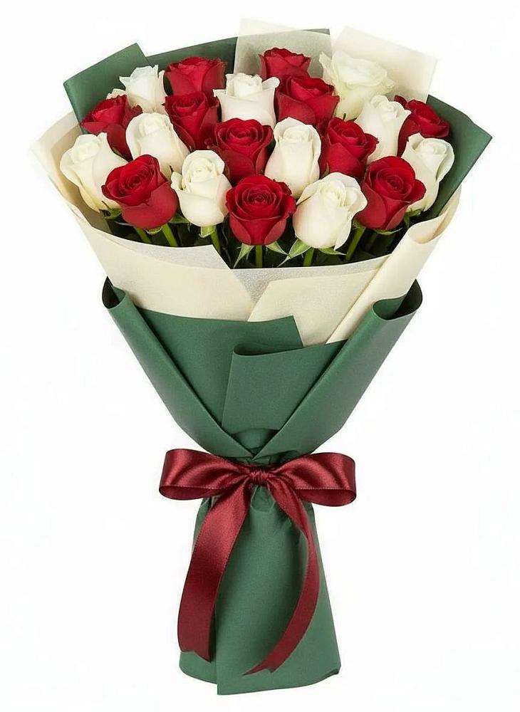 Букет Микс из красных и белых роз в Алексеевке Белгородской области