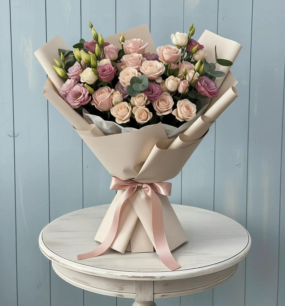 Букет цветов из: Розы и Лизиантусы в Алексеевке Белгородской области