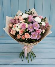 Букет цветов из:  Хризантемы, Розы и Альстромерии в Алексеевке Белгородской области