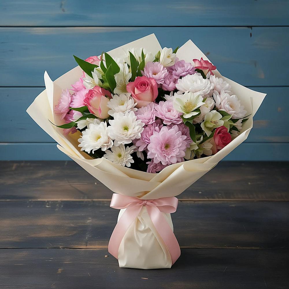 Букет цветов из: Хризантемы, Альстромерии и Розы в Алексеевке Белгородской области